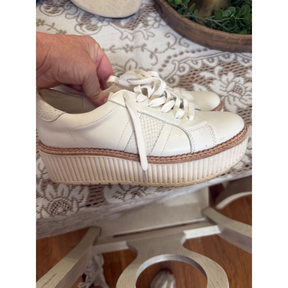 Dolce Vita‎ White Leather Snakeskin Platform Sneakers Low Top Lace Up Flatform